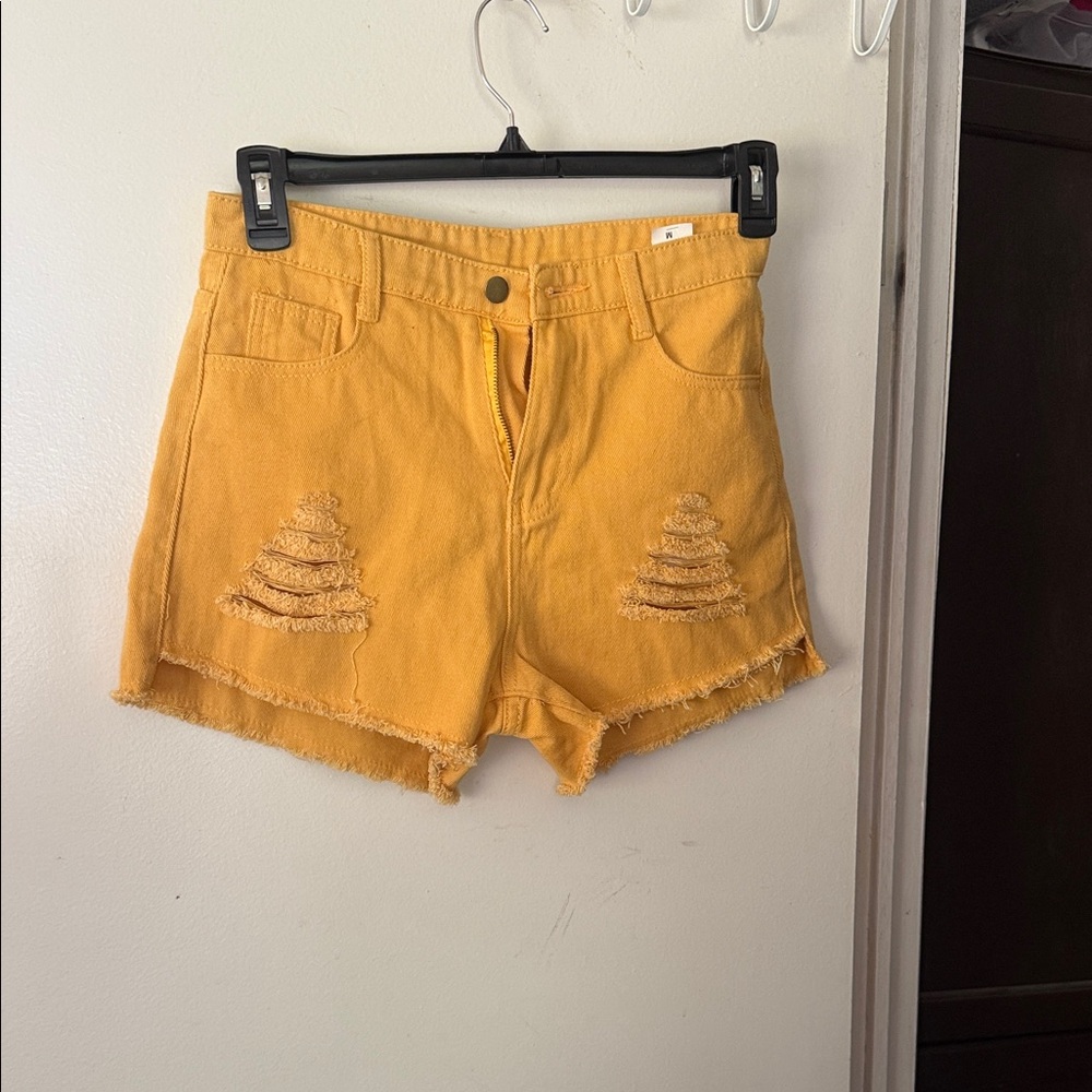 SHEIN Mustard Distressed Jean Shorts
